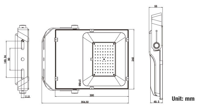 Dessin mécanique extérieur des lumières d'inondation de LED 80W